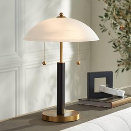360 Lighting Orbital Mid Century Modern Desk Lamp 19 1/2" High Brown Wood Gold Metal White Frosted Glass Dome Shade for Bedroom Living Room Nightstand Bedside Night Stand Office Kids Room