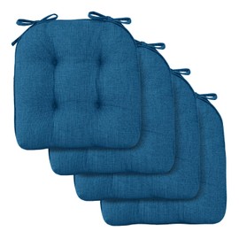 downluxe Indoor Chair Cushions for Dining Chairs, Tufted Overstuffed Textured Memory Foam Kitchen Chair Pads with Ties and Non-Slip Backing, 15.5" x 15.5" x 4", Turquoize, 4 Pack