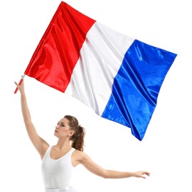 SmoothNovelty Independence Day Metallic Praise Dance Worship Flags with Scalable Rod Set 40 Inch x 27 Inch for Dance Church Banderas De Danza Praise Church(Red, White, Blue)