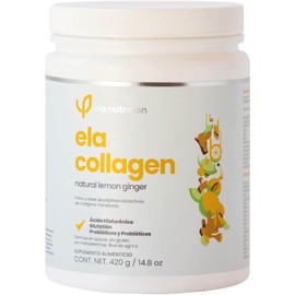 ela nutrition | ela Collagen | Lemon Ginger | Péptidos bioactivos de colágeno hidrolizado + ácido hialurónico + prebióticos + probióticos | 420 gramos (35 porciones)