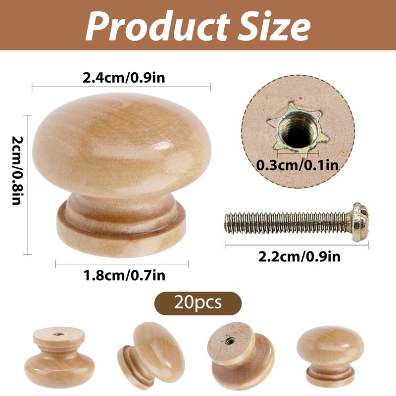 MengH-SHOP Wooden Furniture Knobs, Drawer Knobs, Wooden Knobs, Round Cabinet