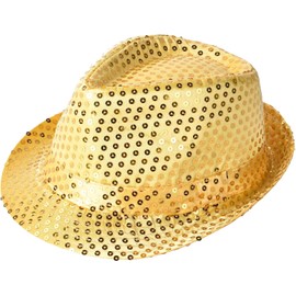 FASHIONISM Mens Trilby Hat Sequin Fedora Hat 1920's Gangster Fancy Dress Hat Unisex Sequin Hi Hop Hat Gold