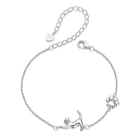Qings Animal Dachshund Bracelet for Pet Lovers 925 Sterling Silver Cute Cat Dog Paw Print Adjustable Link Bracelet for Women Mom Dog Lovers, Sterling Silver, No gemstone