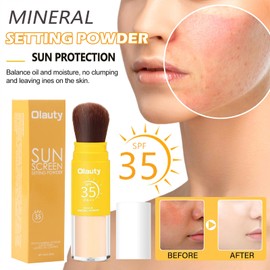 Mineral Sunscreen Setting Powder, SPF 35 Brush Sunscreen Powder for Face & Scalp, Long Lasting Lightweight Breathable, Oil Control Natural Matte Finish (#01 Translucent)