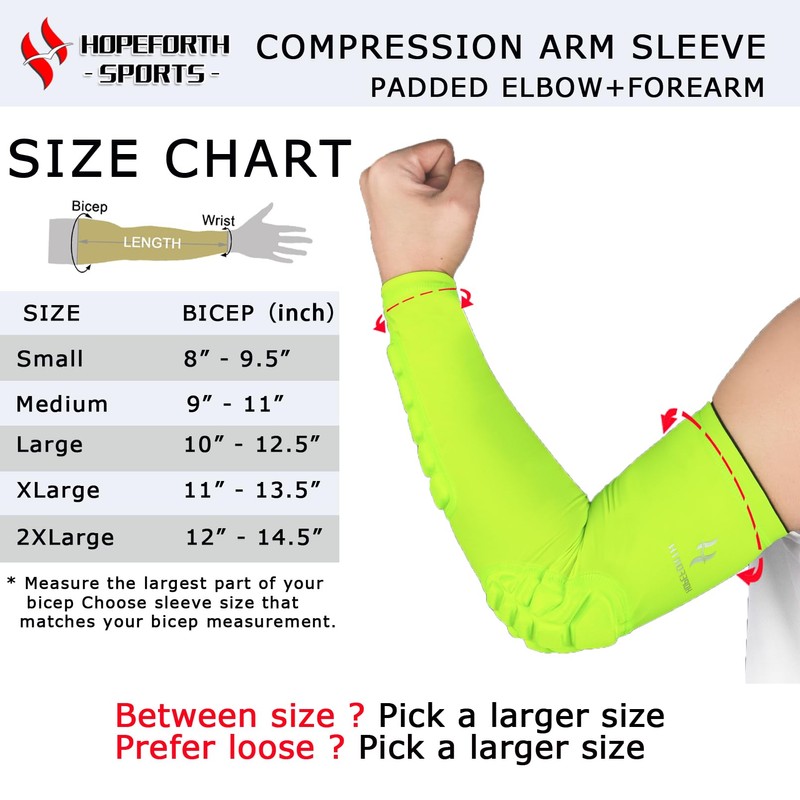 HOPEFORTH 2PCS Padded Elbow Forearm Sleeves Compression Arm Protective Support