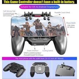 11 in 1 Mobile Phone Game Controller with Semiconductor Cooling Fan for iPhones and Android Phones, Cell Phone Gaming L2R2 4 Triggers with Phone Cooler for PUBG/Call of Duty/Apex/Knives Out