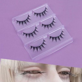 Manga Lashes Natural Wet Look Wispy Spiky Lashes Anime Eyelashes Wispy Natural Lashes Extension Strip Japanese Style Fake Eye Lashes Handmade (Black White 3 Pairs)