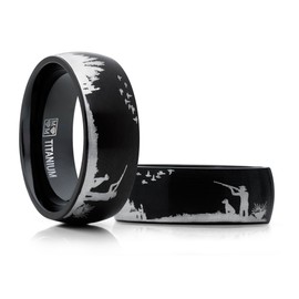 Men's Black Titanium Ring Wedding Band with Laser Etched Bird Duck Hunting Outdoor Ring, Comfort Fit 8mm 10