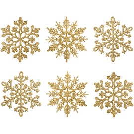 XmasExp 150mm/6inch Large Glitter Snowflake Ornaments Set Christmas Tree Hanging Plastic Decoration for Xmas Party Wedding Anniversary Window Door Home Accessories (20pcs,Gold)