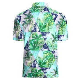 Alex Vando Mens Hawaiian Golf Shirt Moisture Wicking Digital Print Golf Shirts for Men,Navy Palm,L