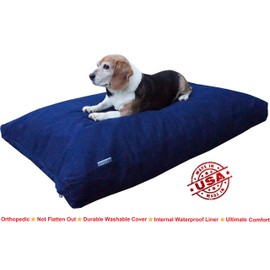 Dogbed4less Large Memory Foam Dog Bed Pillow with Orthopedic Comfort, Waterproof Liner and Washable Durable Pet Bed Denim Cover 41"X27", Blue