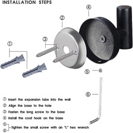 YUET 2 Pcs Bathroom Towel Hook,Screw in Metal Coat Hooks Matte Black Robe Hook SUS 304 Stainless Steel Heavy Duty Door Hanger Towel Robe Clothes Closet Sponges Holder for Bathroom Hotel (Black)