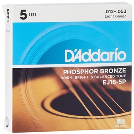 D'Addario D'Addario Guitar Strings - Phosphor Bronze Acoustic Guitar Strings - EJ16-5P - Rich, Full Tonal Spectrum - For 6 String Guitars - 12-53 Light, 5-Pack