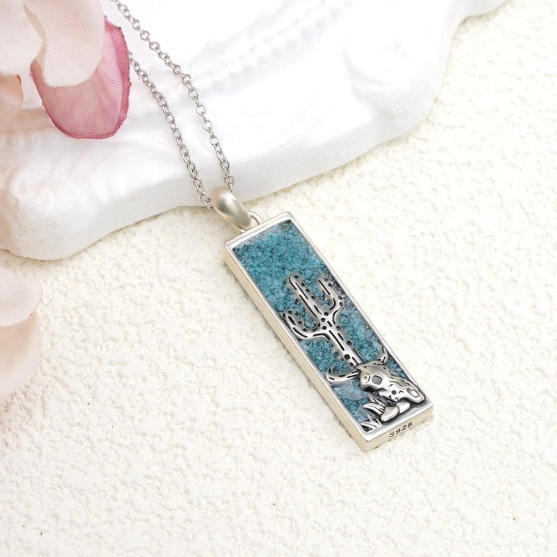 Lieditia Western Necklace 925 Sterling Silver Cactus Necklace Turquoise Jewelry