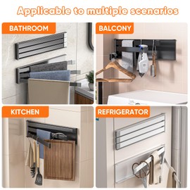 OWOFAN Swivel Towel Bars 3-Arm Towel Rack Swing Out Towel Holder for Bathroom Kitchen Toilet Wall Mount Drying Towel Bars for Laundry SUS304 Stainless Steel Matte Black