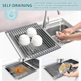 An An incense Drying Rack Kitchen - Over The Sink Dish Drainer Drying Rack, Collapsible Kitchen Sink Accessories, Roll Up Dish Drying Rack, Dish Rack Over Sink - 18.5 x 13.3 in, Gray