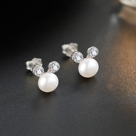 TIZU Mouse Earrings 925 Sterling Silver Pearl Zircon Gift for Women Girls
