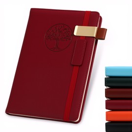 DreamDove Tree of Life Lined Journal Notebook for Writing with Pen Holder Clip, A5 Leather Hardcover Travel Bound Waterproof Notebook College Ruled Notebooks Business Notebook,Diary Notepad (Wine Red)
