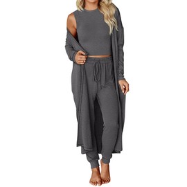 BTFBM 3 Piece Matching Sets Tank Tops Wide Long Pants Cardigan Lounge Sets For Women Sweatsuit Women Clothing Fall 2025(Dark Grey, Medium)