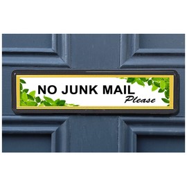 (6 DESIGNS) No Junk Mail Sign sticker for Letterbox Leaflet Flyers Menus Door Sticker for Home Office Shop (Green Leaves No Junk Mail sticker)