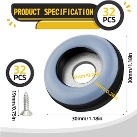 KOOKZ Pack of 32 Furniture Gliders Teflon Glides for Screwing Floor Glides Diameter 30 mm with Stainless Steel Screws Gliders for Chairs Furniture Gliders for Heavy Furniture Protection for Tiles and