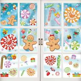 Christmas Decorations 8 Sheets Christmas Window Clings,Christmas Candy Cane Gingerbread Man Pattern for Christmas Party Decoration Glass Windom Indoor and Outdoor Home Decor