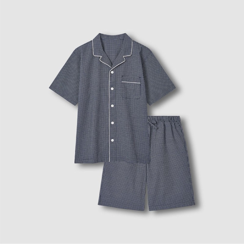 JAJU [JAJU] Men's Seersucker Pattern 5-Inch Pajama Set_Light Navy
