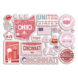 A5 Aufkleberbogen Cincinnati Wahrzeichen Vinyl Aufkleber – Pink Ohio USA Amerika Staaten Flagge Reise Urlaub Karte Stadt Scrapbook Ästhetik #80606
