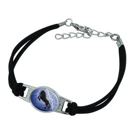 GRAPHICS & MORE Black Friesian Horse Rearing Up in Storm Novelty Suede Leather Metal Bracelet