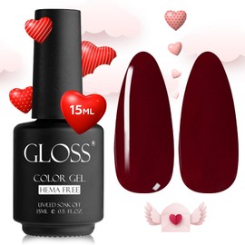 GLOSS Gel Nail Polish | Cherry Magenta 15ml 1 pcs - HEMA Free Gel Polish, Wine Red Soak Off UV LED Gel Polish, Manicure Nail Art Design for Home & Salon Use, Professional DIY Gifts for Women & Girls