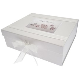White Cotton Cards Baby's First Year, Large Keepsake Box, Silver Toys, Animals, Board, 27.2 x 32 x 11 cm