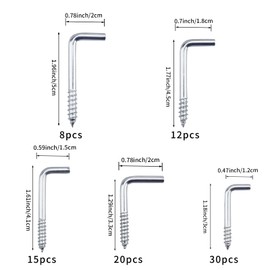 BJUTYEU 5 Sizes of Spiral L-Shaped Bolts; Coat Hooks; Key Jewelry Hangers, 85 Pieces Set, zinc Plated Black self-Tapping Screws Hooks, Suitable for Home/Workplace/Office