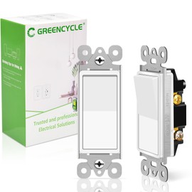 Greencycle Single Pole Rocker Light Switch,Paddle Light Switch 15 Amp,Sp Switches White,120V-277V AC,On/Off Wall Switches, Residential/Commercial Grade,Home & Office,UL/CUL,2PK