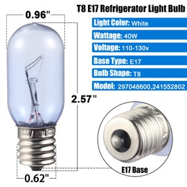 297048600 241552802 Refrigerator Light Bulb Replacement Compatible with Frigidaire Whirlpool KitchenAid Electrolx Kenmore Fridge Light Bulbs-T8 E17 40W (2 Pack)