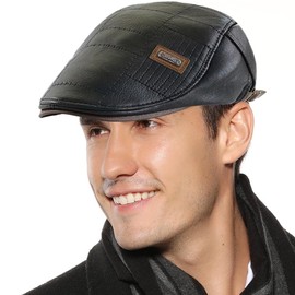 JFAN Beret Hats for Men Flat Cap Men's Flat Cap Women's Men's Beret Made of Straps PU Leather Adjustable Winter, A-Black