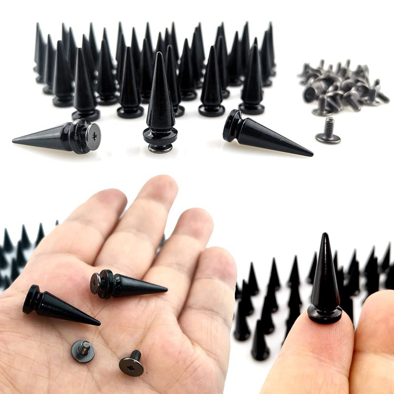 FAZHBARY 40 Pairs Black Cone Spikes Punk Rivets and Screwback