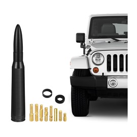 Osilly Car Truck Antenna Mast, 5.5 Inch Short AM/FM Radio Antenna Replacement, 9 Thread Adapters and 2 Rubber Rings, Car Accessories, Universal Aluminum Antenna Mast for Truck, Pickup, SUV (Black)