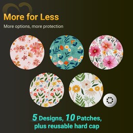 Libre 3 Sensor Covers Waterproof, Amolyfe 10 Pack Freestyle Libre 3 Plus Covers, Bump-Proof with Hard Cap, Breathable Latex Free Glucose Sensor CGM Adhesive Patches, 14-Day CGM Protection (G.Flower)