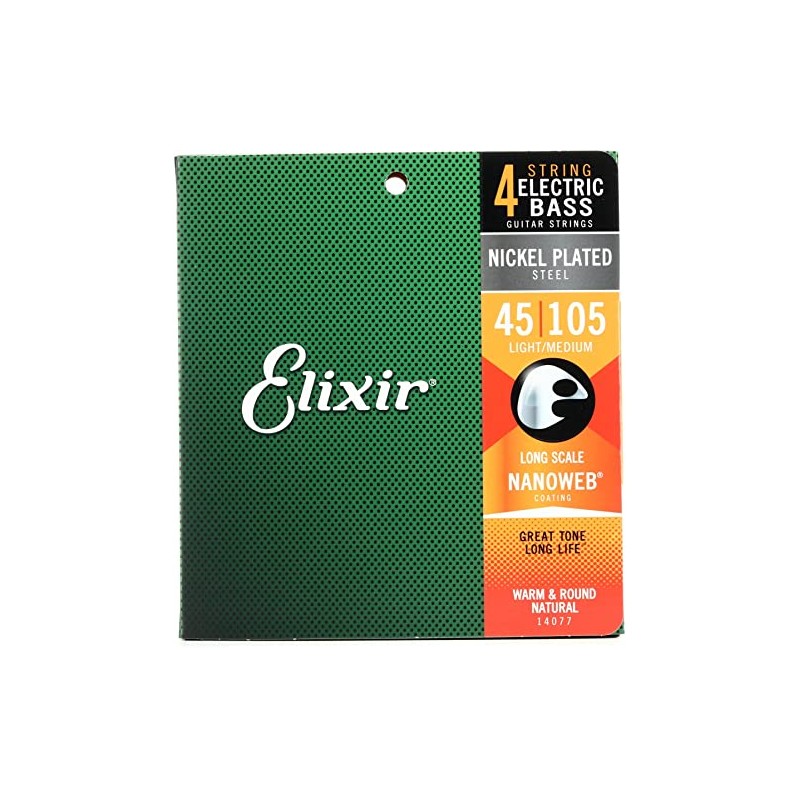 Elixir Strings 14077 Nanoweb Electric Bass Guitar Strings - .045-.105