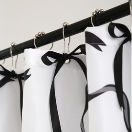 Luxape Bow Shower Curtain, Coquette Handcrafted Bow Tie Bath Curtain for Master Bathroom, Ruched Microfiber Bathroom Curtain with 12 Buttonholes, 72" W x 72" H (Coquette Black)