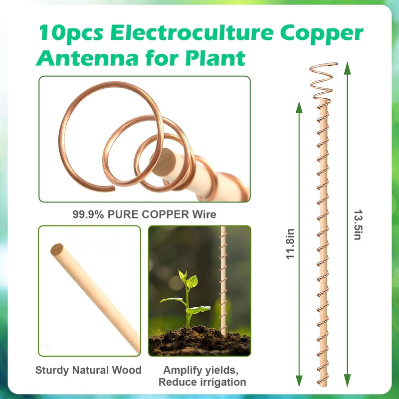 10pcs Electroculture Plant Stakes, 13.5''/17" Available Copper Coil Wire Antennas