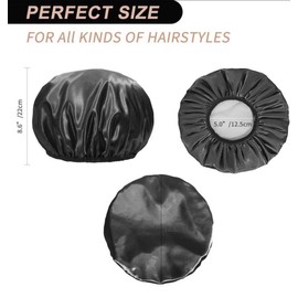 Shower Cap, Extra Large Shower Cap for Men, Satin EVA Double Layer Waterproof Reusable Hair Cap for Women Long Hair(All Black 4 Pack) satin silk