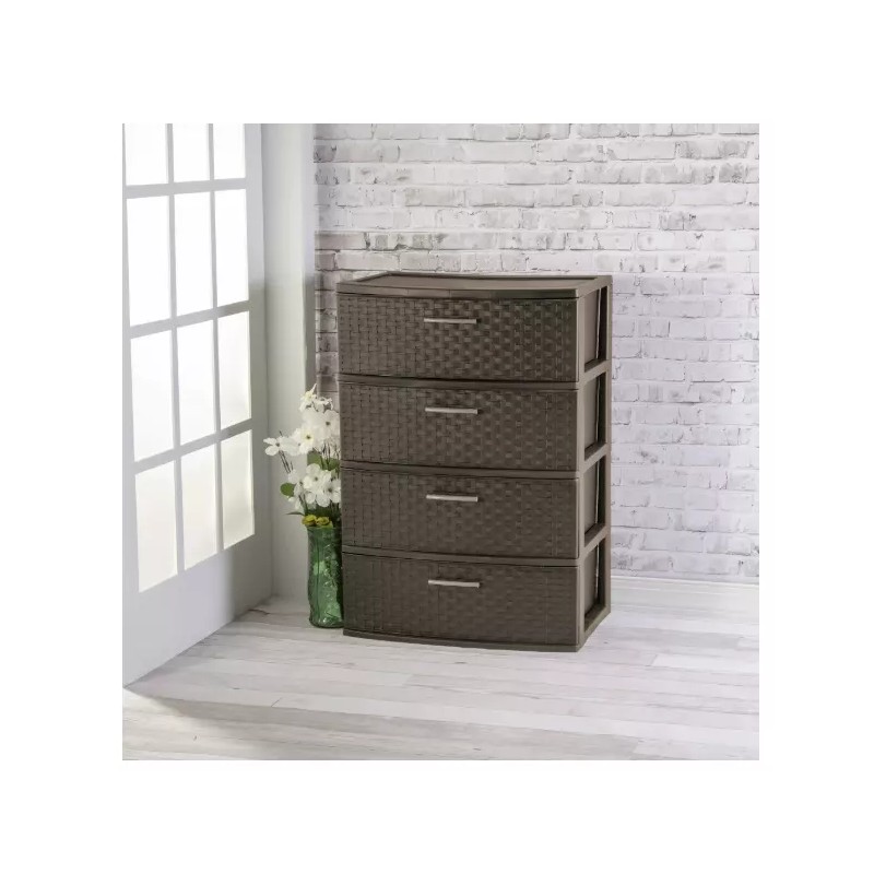 Sterilite 4 DRAWER WIDE WEAVE TOWER Durable Plastic Storage Spacious