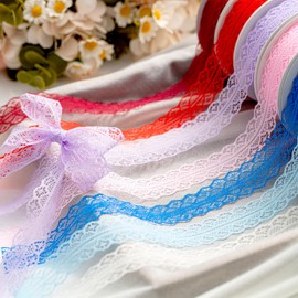 CHUQING Pink Lace Trim Ribbon Vintage Pattern Bow Ribbon for Gift Wrapping Wedding Decor Ribbons Hair Ribbon,1.2 Inch × 25 Yards,Light Pink