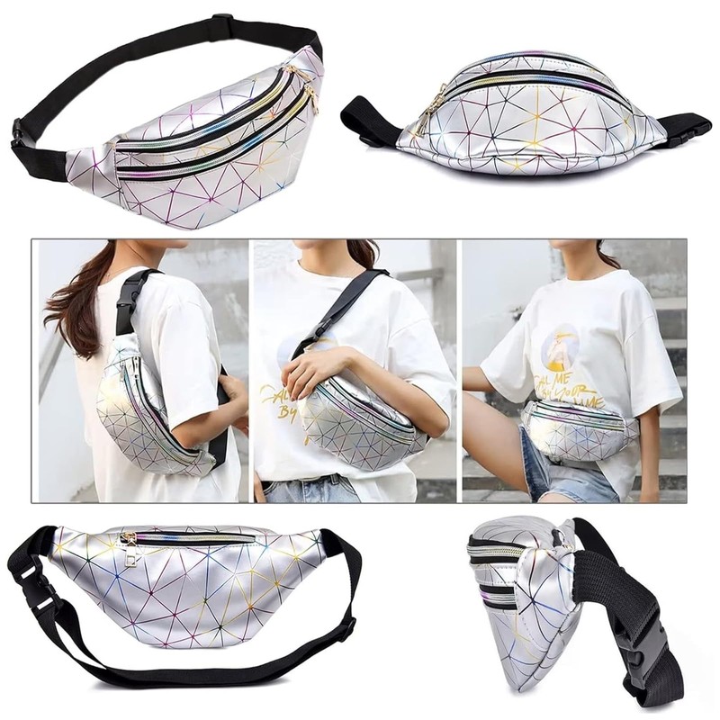 Bum Bag Metallic Waist Bag Fashionable, Silver (Updated Version), street