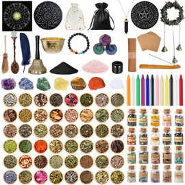Witchcraft Supplies with Crystal Balls, Wiccan Supplies and Tools for Altar Wicca, Apothecary Starter Kit, Witch Kit for Beginner and Professionals, Include 48 Dried Herbs for Witch Craft (Basic Kit)