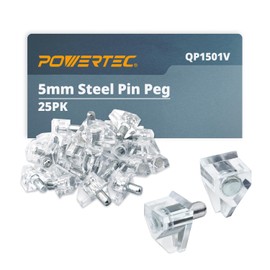 POWERTEC QP1501V 5mm Clear Shelf Pegs 25 pcs, Shelf Pins Support Pegs for Shelves, Kitchen Cabinet Shelf, Bookshelf, Closet and Furniture, Nickel Plated Shelf Holders Metal Pin Pegs