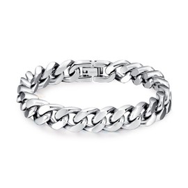 LUCKY2+7 Bracelets for Men-Stainless Steel Fold Over Clasp Cuban Chain Mens Bracelet