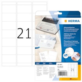 Herma 4431 Address Labels 67 x 38 mm 20 Sheets 420 Labels White