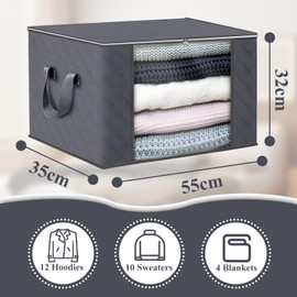 ASelected 3 PCS Storage Bag Storage Boxes 60 L Foldable Moving Boxes With Clear Window Storage For Clothes Duvets And Bed Linen